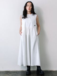 コットンリネン×Ry/麻キャンブリック 異素材切替ワンピース  (ホワイト) BB32-407