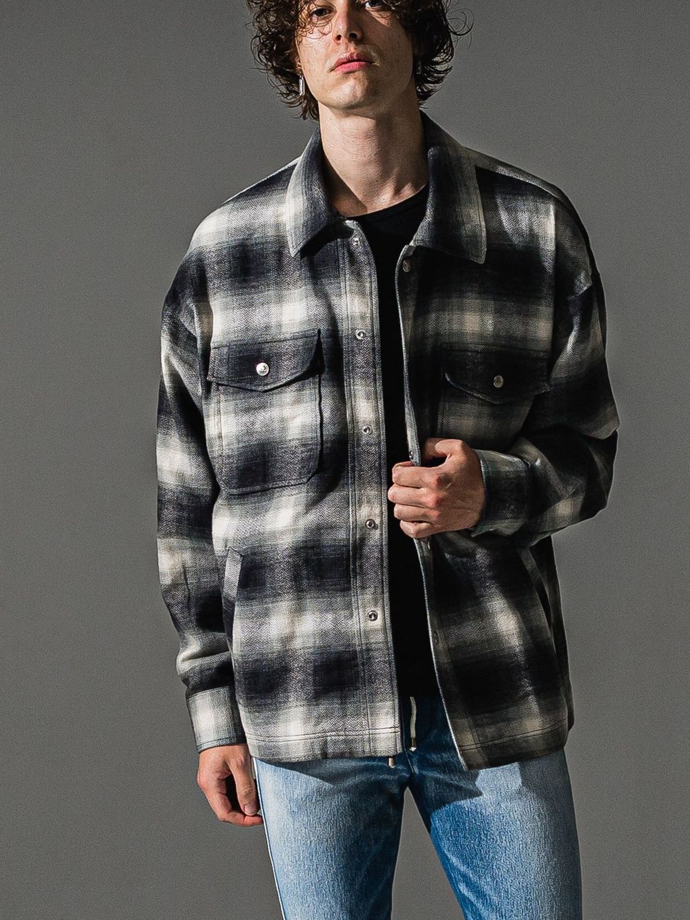 FLANNEL CHECK JK   オンブレチェック ヘリンボーン ネルジャケット （ブラック）