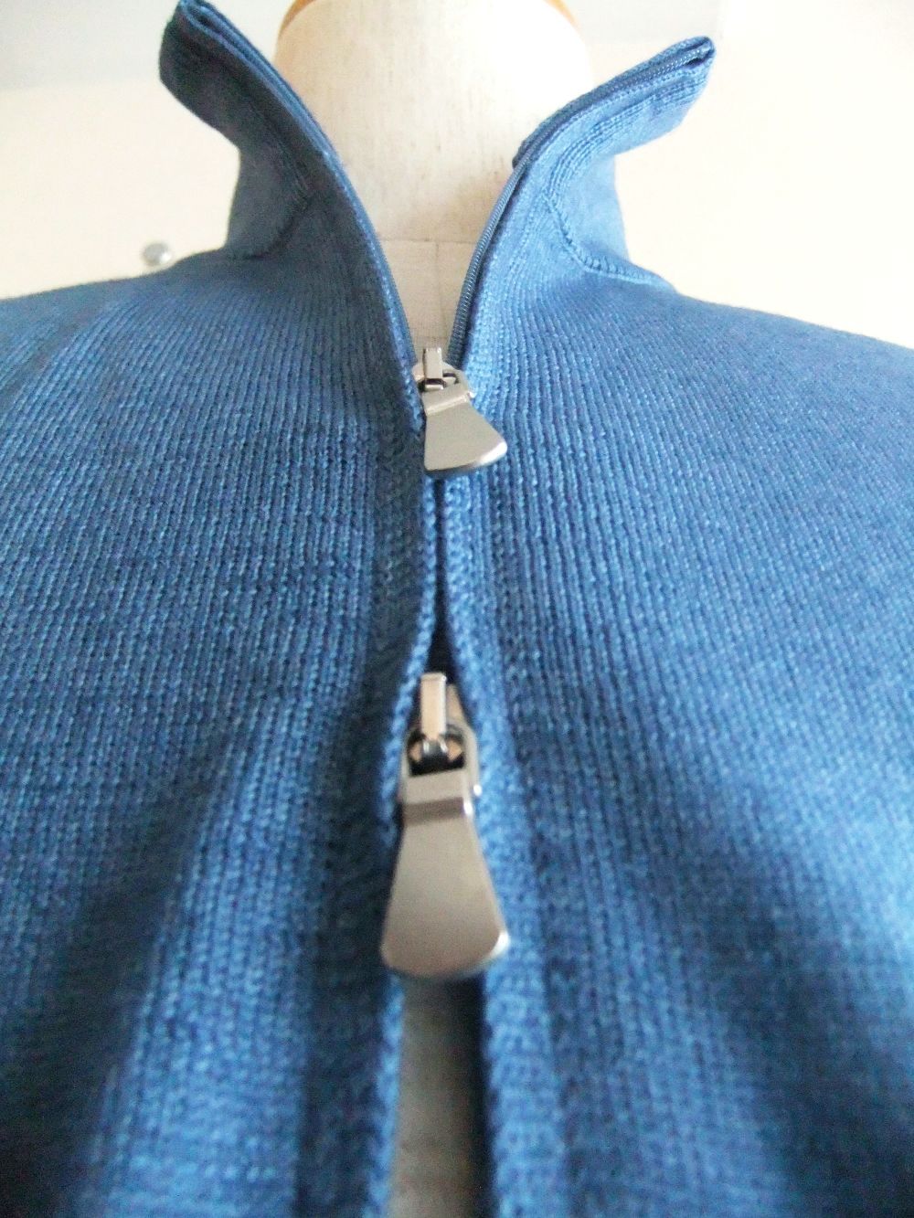 ダブル ZIP スタンドカラー ウール ニット ブルゾン