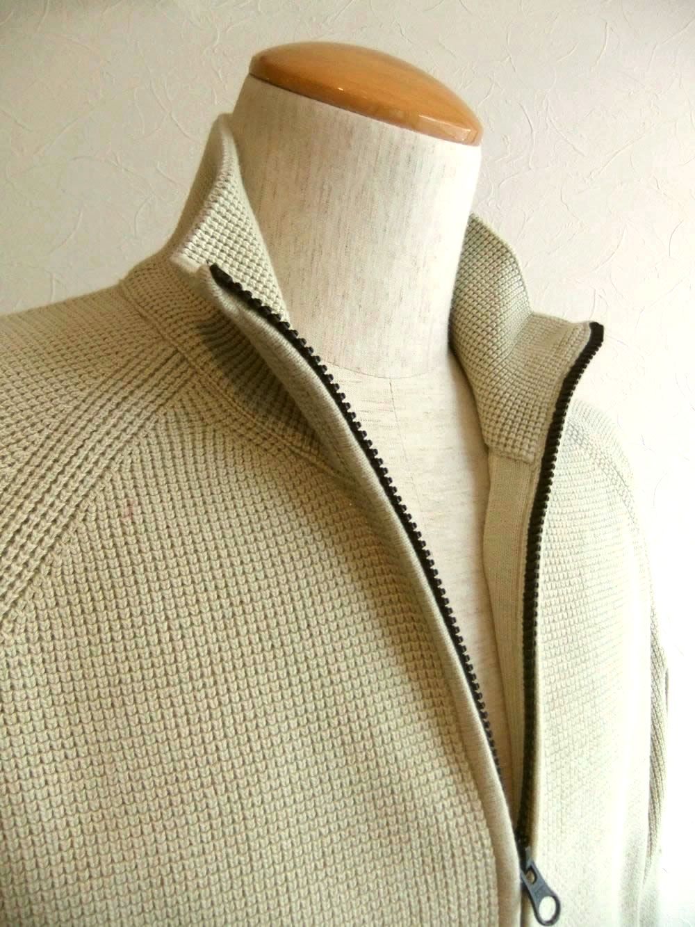 WAFFLE KNIT COTTON ZIP LENS CARDIGAN   (オフホワイト)   ジップ ニット ジャケット