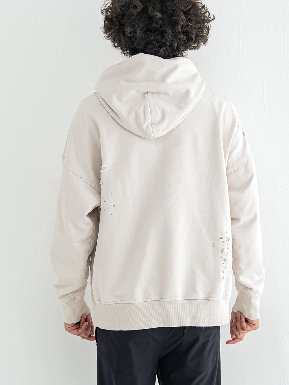 VINTAGE loose hoodie  (ホワイト)  度詰め裏毛 クラッシュ加工 ヴィンテージルーズパーカー