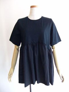 【jeune】 異素材 切替え チュニック T シャツ  (ネイビー) J138728M