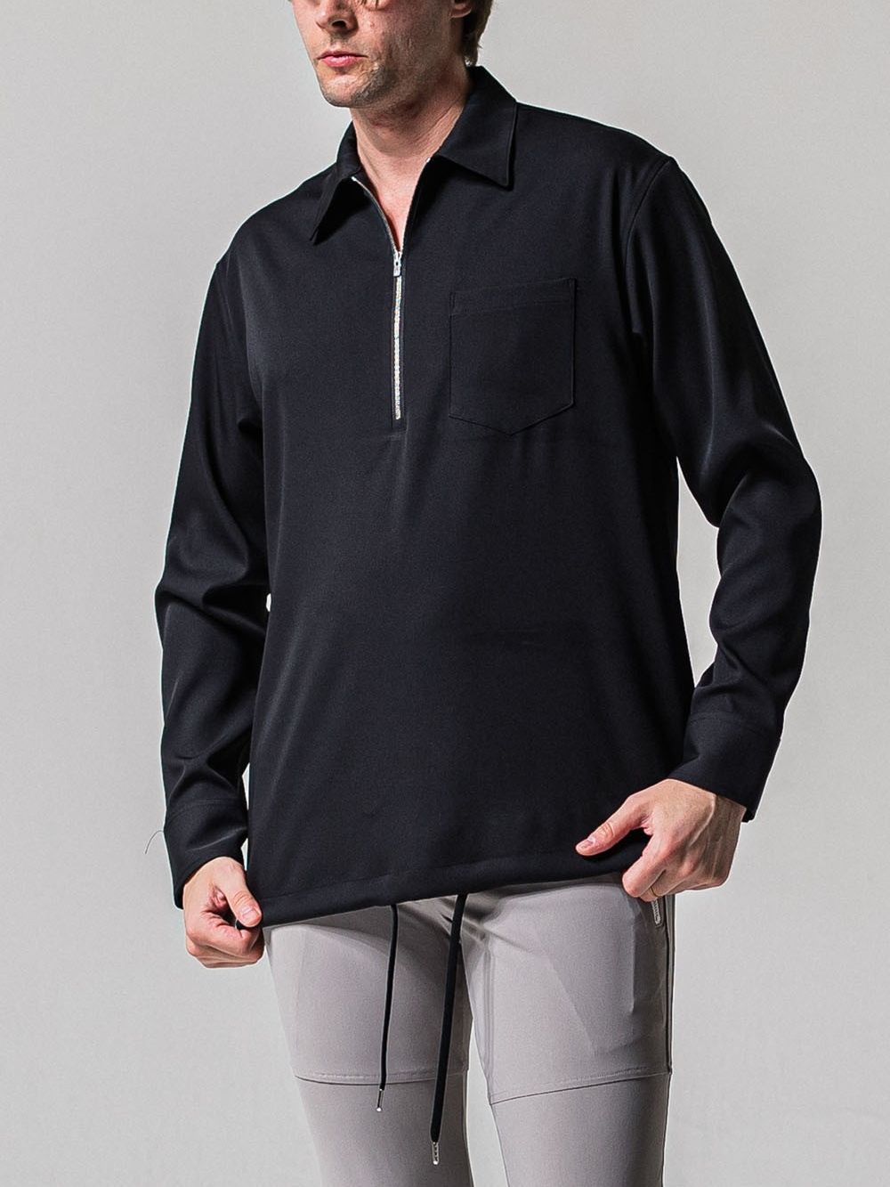 PULLOVER SATIN SHIRT  ジップ プルオーバー シャツ