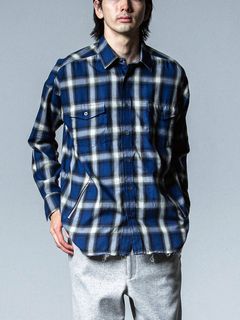 OVER GOWN CHECK SHIRTS （ブルー）  オ－バーサイズ チェックシャツ