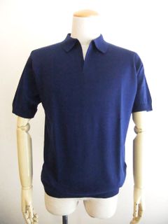 JATHAN  (ブルー)  30G 半袖スキッパーニット 【MODERN FIT】