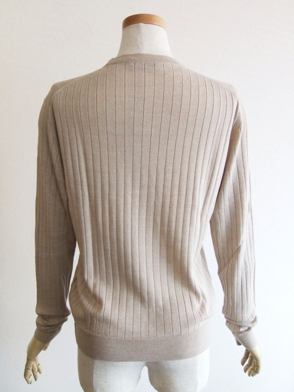 《LADIES》 A4602  30G コットン × ウール  クルーネック リブニット （ベージュ） (秋冬)