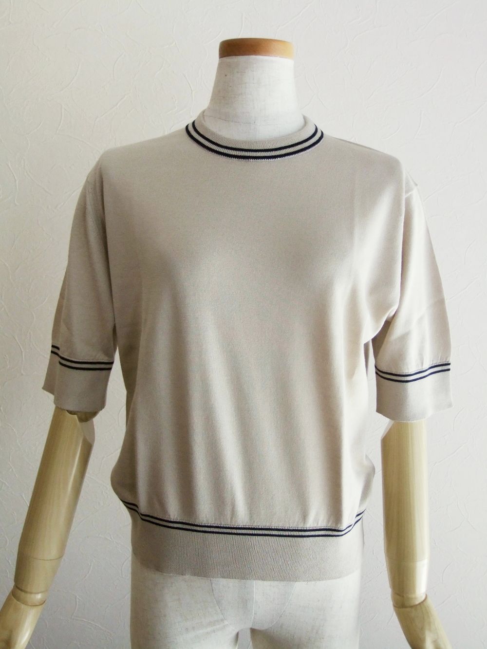 《LADIES》 S4619  30G コットン 半袖 ティッピングクルーネックニット