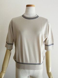 《LADIES》 S4619  30G コットン 半袖 ティッピングクルーネックニット