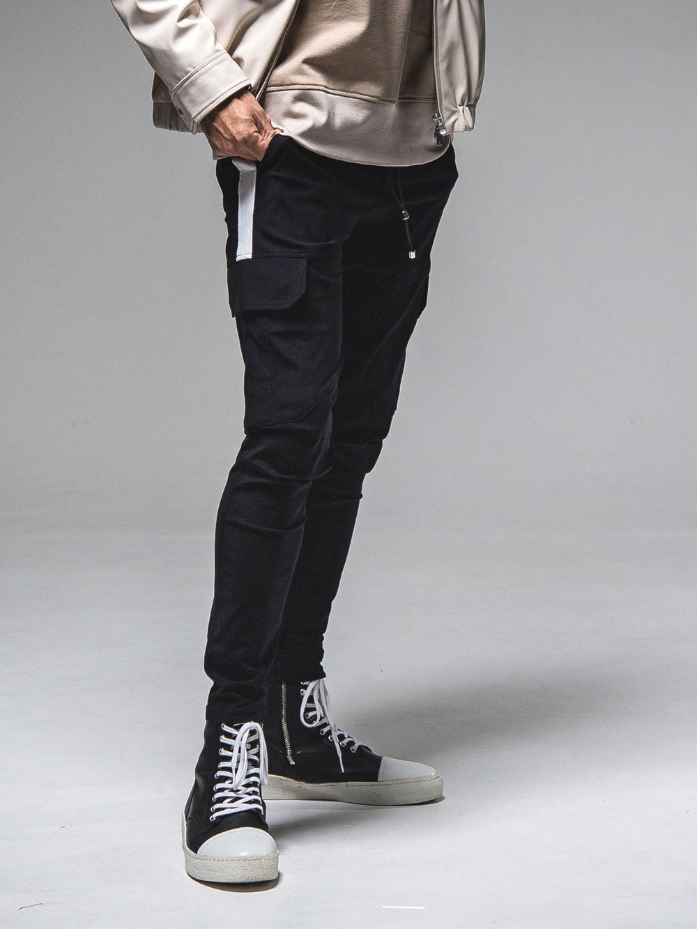 HV NYLON DARRELL CARGO PT  ナイロン カーゴパンツ (ブラック × ホワイト)