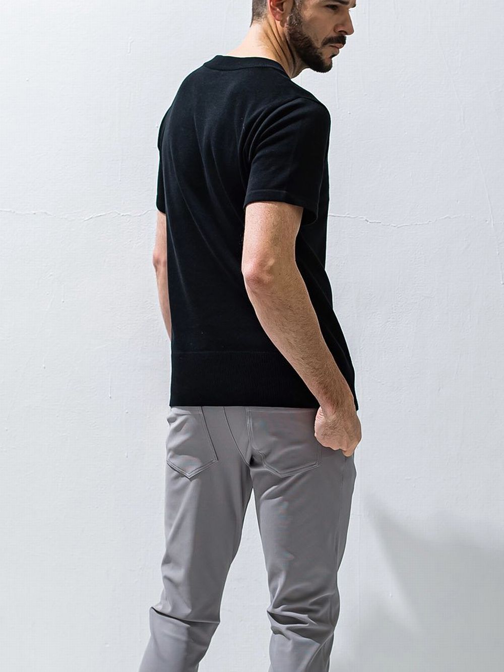 SILK HALF KNT   RC28-K-001 (ブラック)   半袖クルーネック ニット