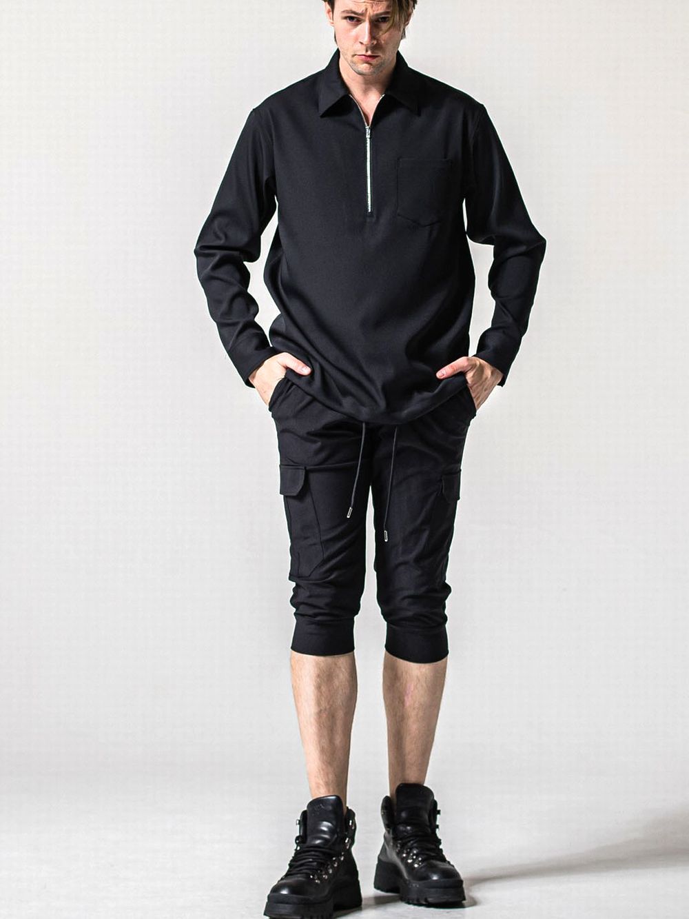 PULLOVER SATIN SHIRT  ジップ プルオーバー シャツ