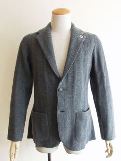 KNIT 2B JACKET (グレー) ウール カシミヤ ニットジャケット