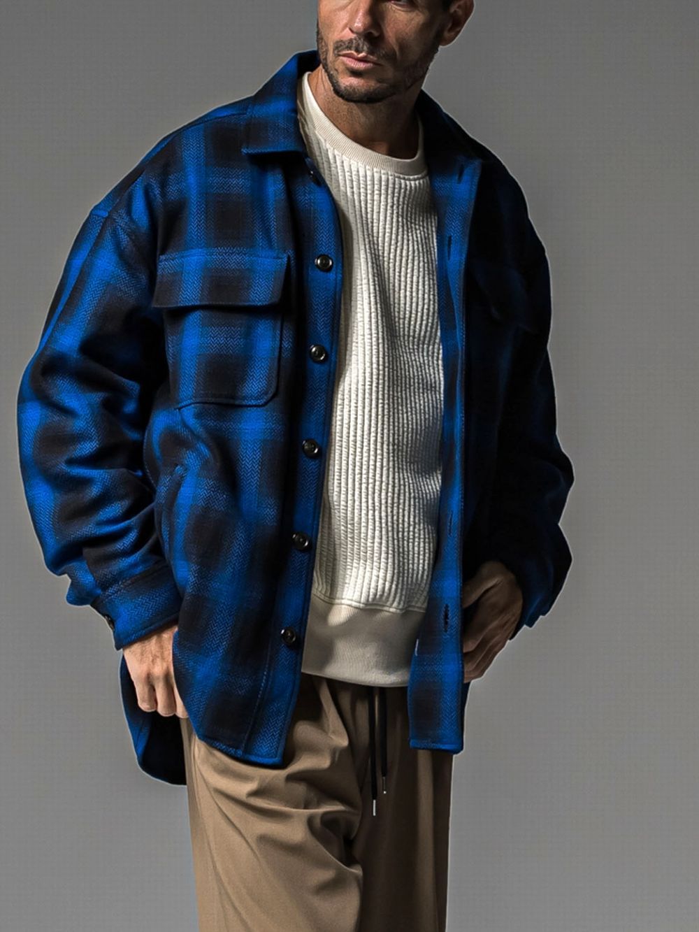 CHECK CPO SHIRTS JK  コットン チェック シャツ ジャケット （ブルー）