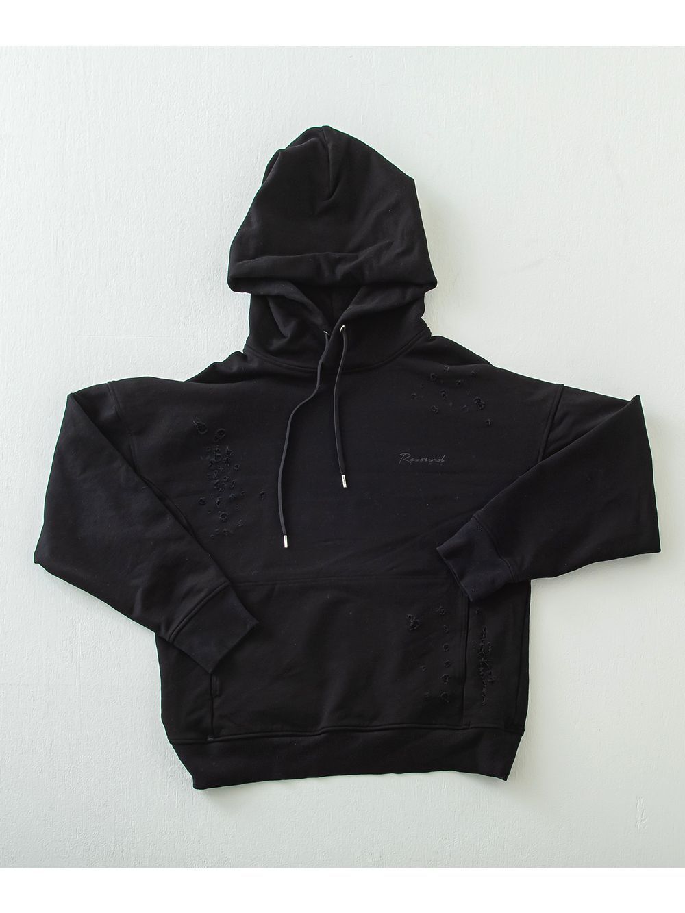 VINTAGE loose hoodie  (ブラック)  度詰め裏毛 クラッシュ加工 ヴィンテージルーズパーカー