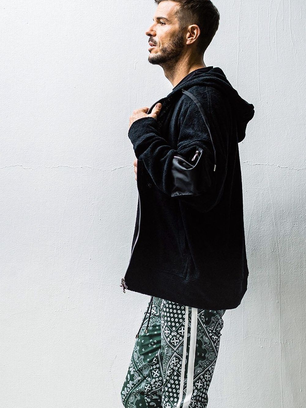 WEST pile zip loose hoodie  (ブラック)  ジップアップパイルパーカー
