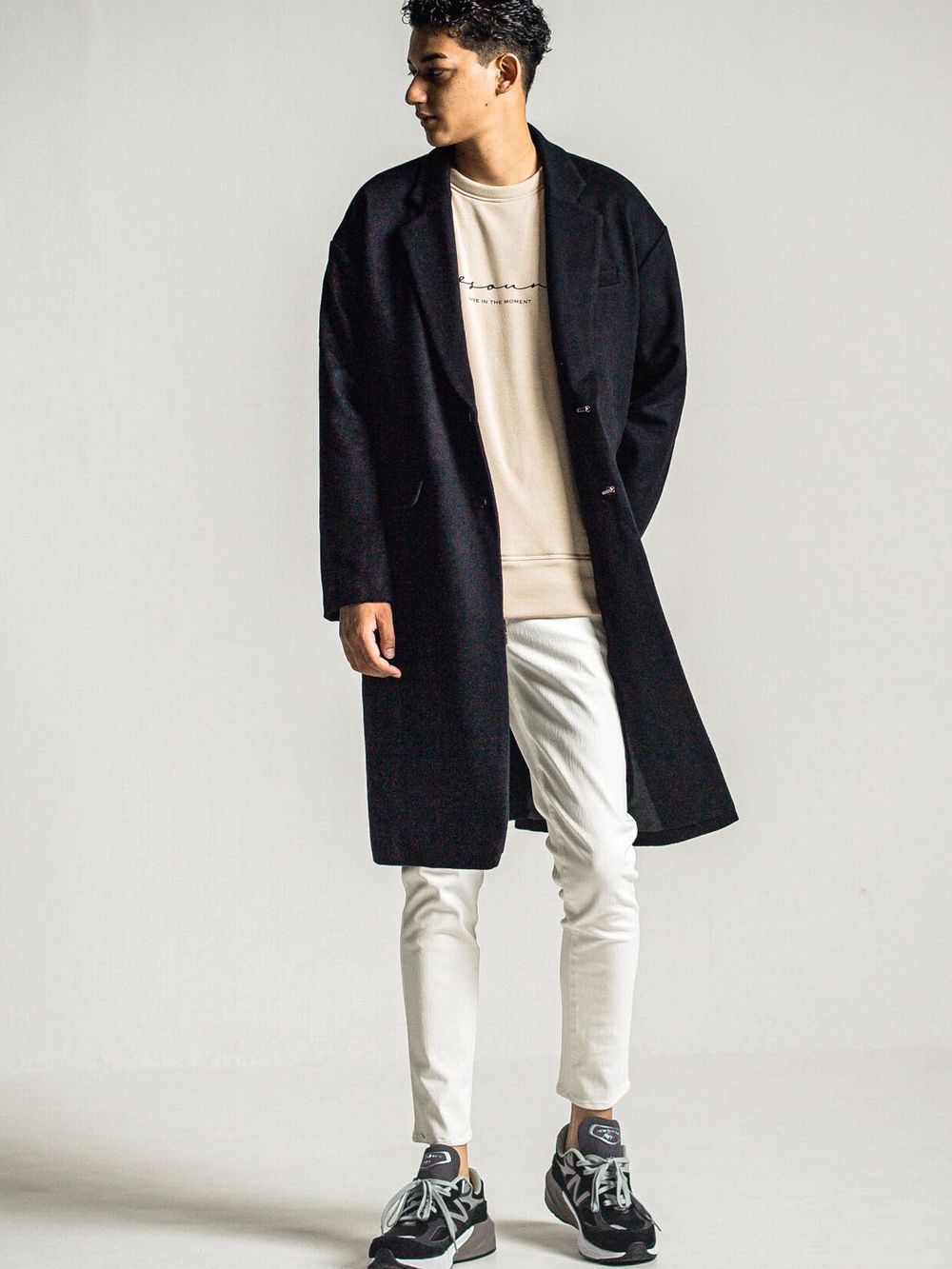HANDWRIITING LOGO VELOURS FLEECE DROP TRAINER (ベージュ) ロゴ ルーズ トレーナー