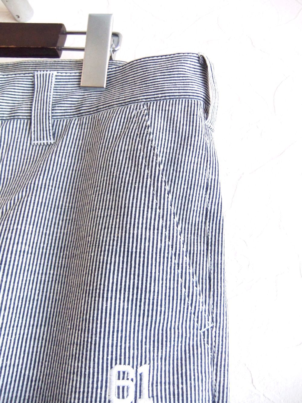 WASHINGTON SHORTS  (ネイビー) ストレッチ ストライプ柄 ハーフパンツ   RSM-25074