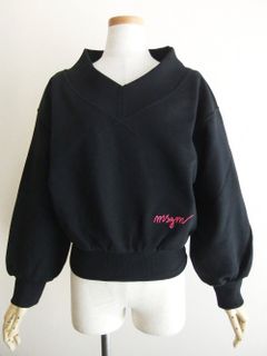 《LADIES》 刺繍ロゴ入り V襟 リブ  ショート スウェット   3241MDM75-227299