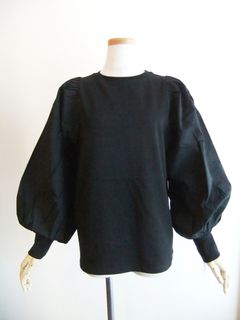カットソー×布帛 セットイン ボリューム袖 PO  （ブラック）   a15-023