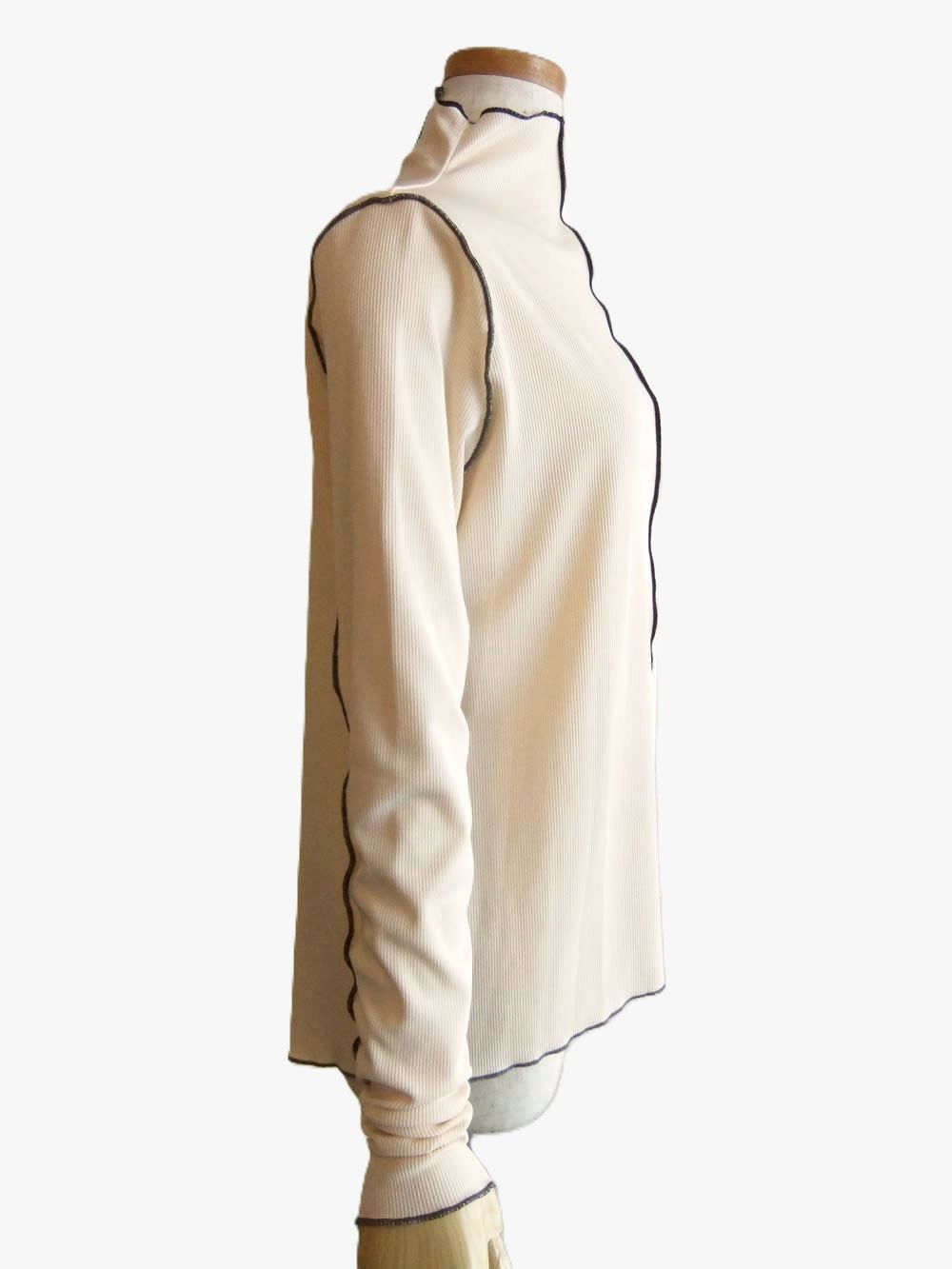 配色メロー モックネック 燕尾風 長袖 Tシャツ   （アイボリー）  MMF117TEC