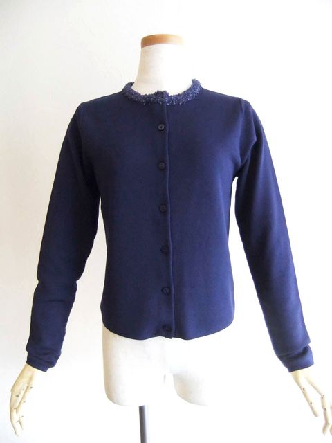 【jeune】 ペーパーヤーン リボンフリル 付き ニット カーディガン   J149655M