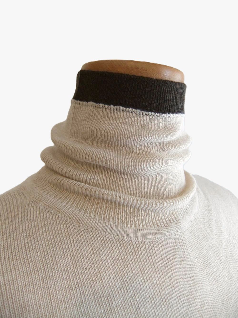 BI COLOR HIGH NECK PULLOVER  配色 ハイネック ガーゼ ニット PO    （ベージュ）  635956