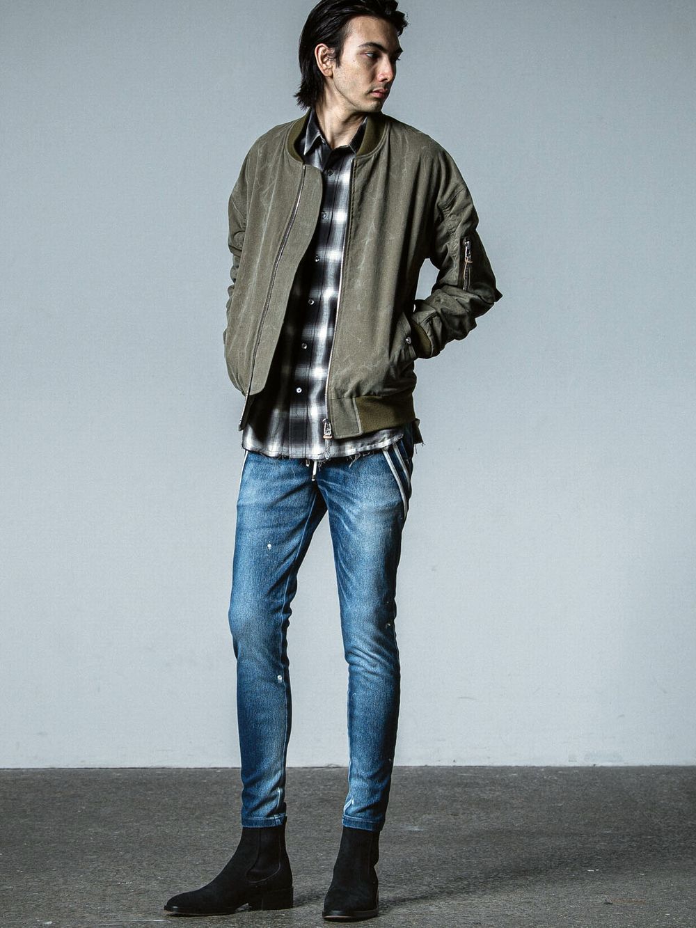 OVER GOWN CHECK SHIRTS （ブラック）  オ－バーサイズ チェックシャツ