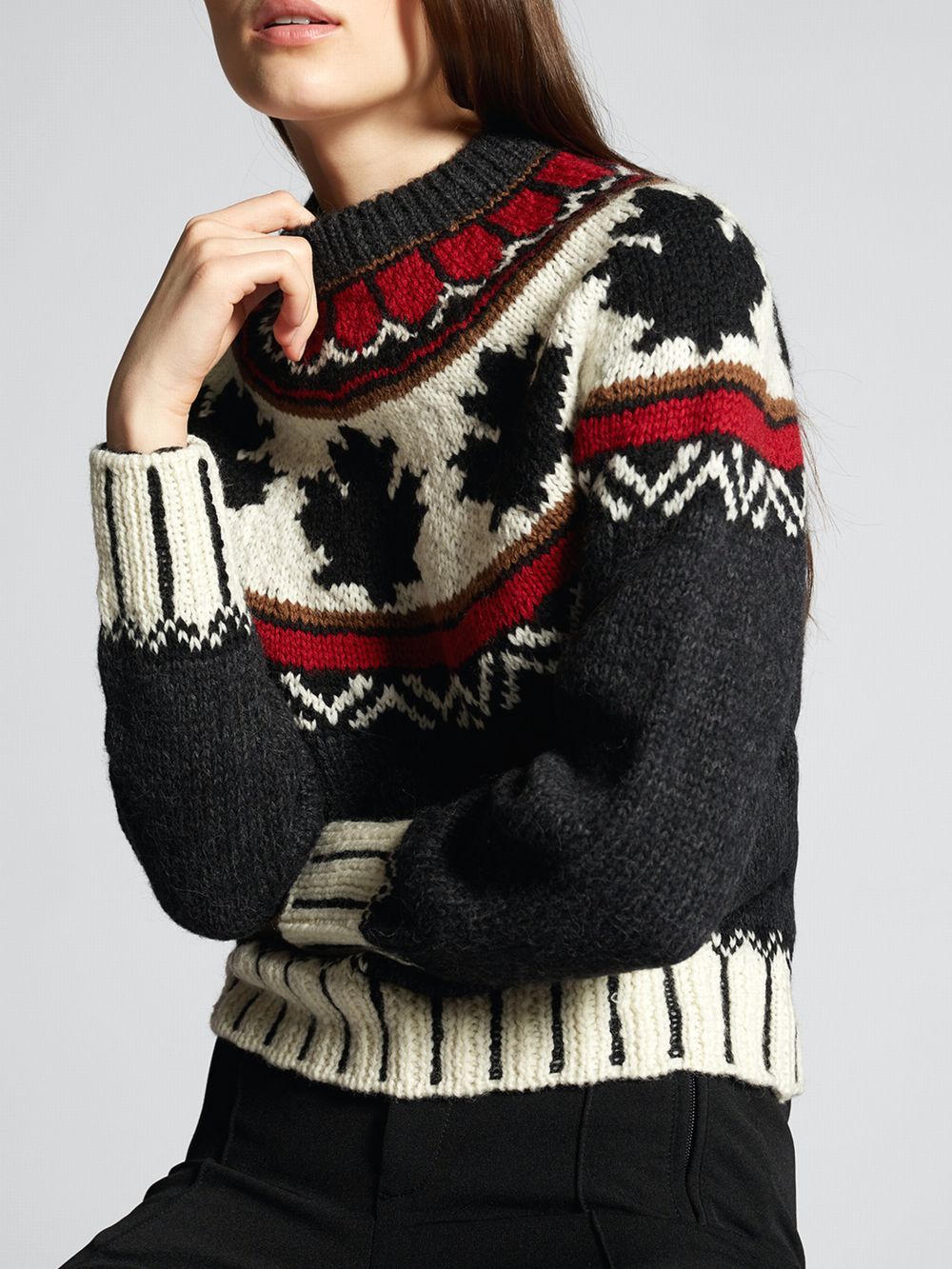 LADIES WOOL PATTERNED KNIT ウール インターシャ ミディアムG セーター  S72HA0966