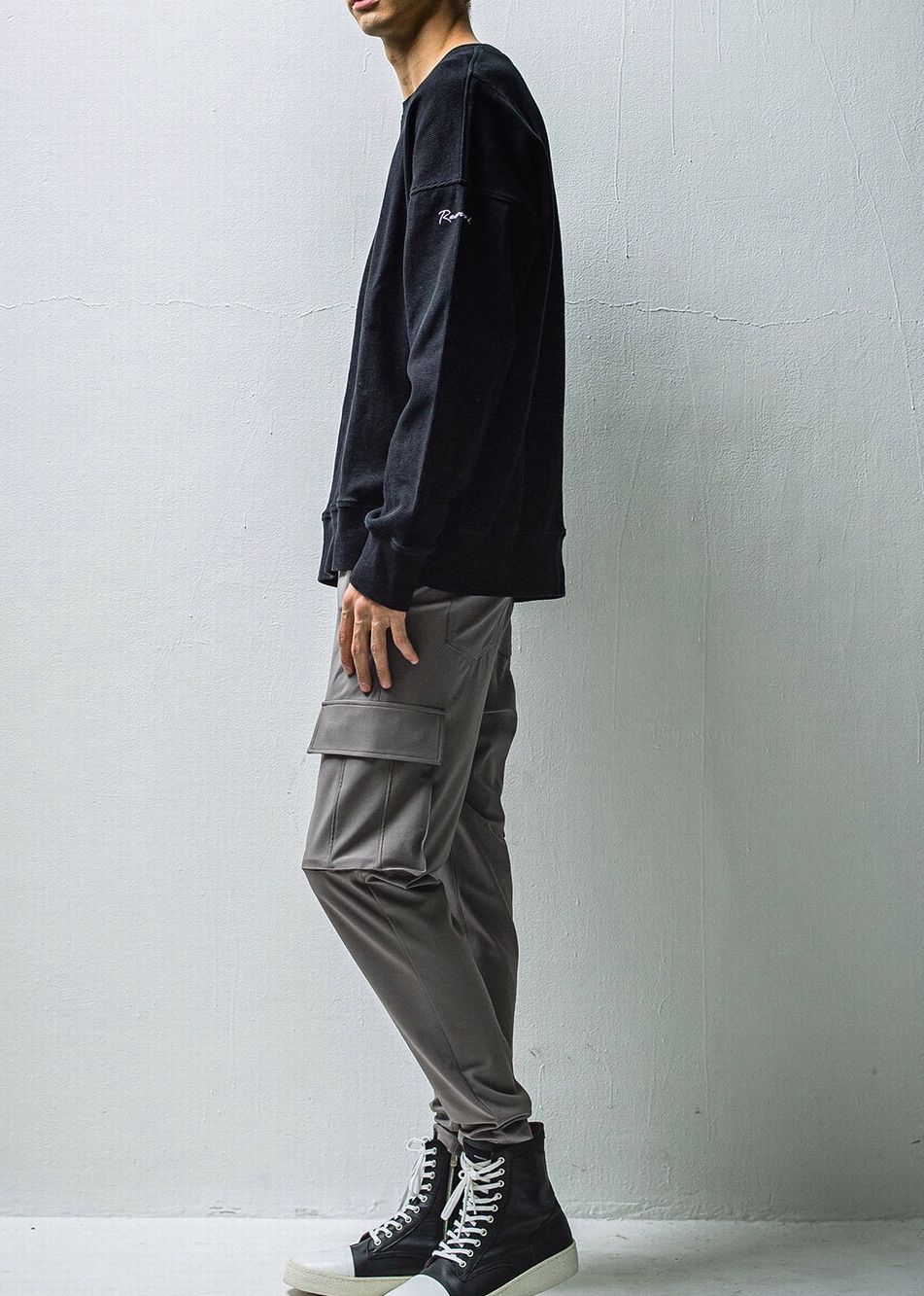 wafful thermal loose trainer  RC27-C-002 (ブラック)  ワッフルサーマルルーズトレーナー