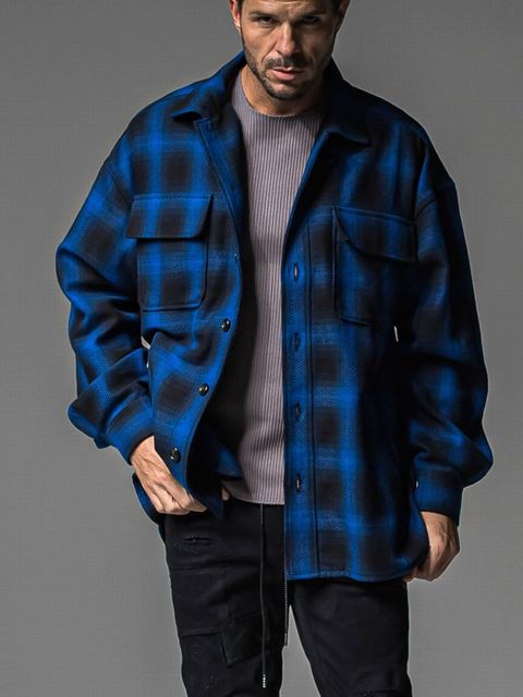 CHECK CPO SHIRTS JK  コットン チェック シャツ ジャケット （ブルー）