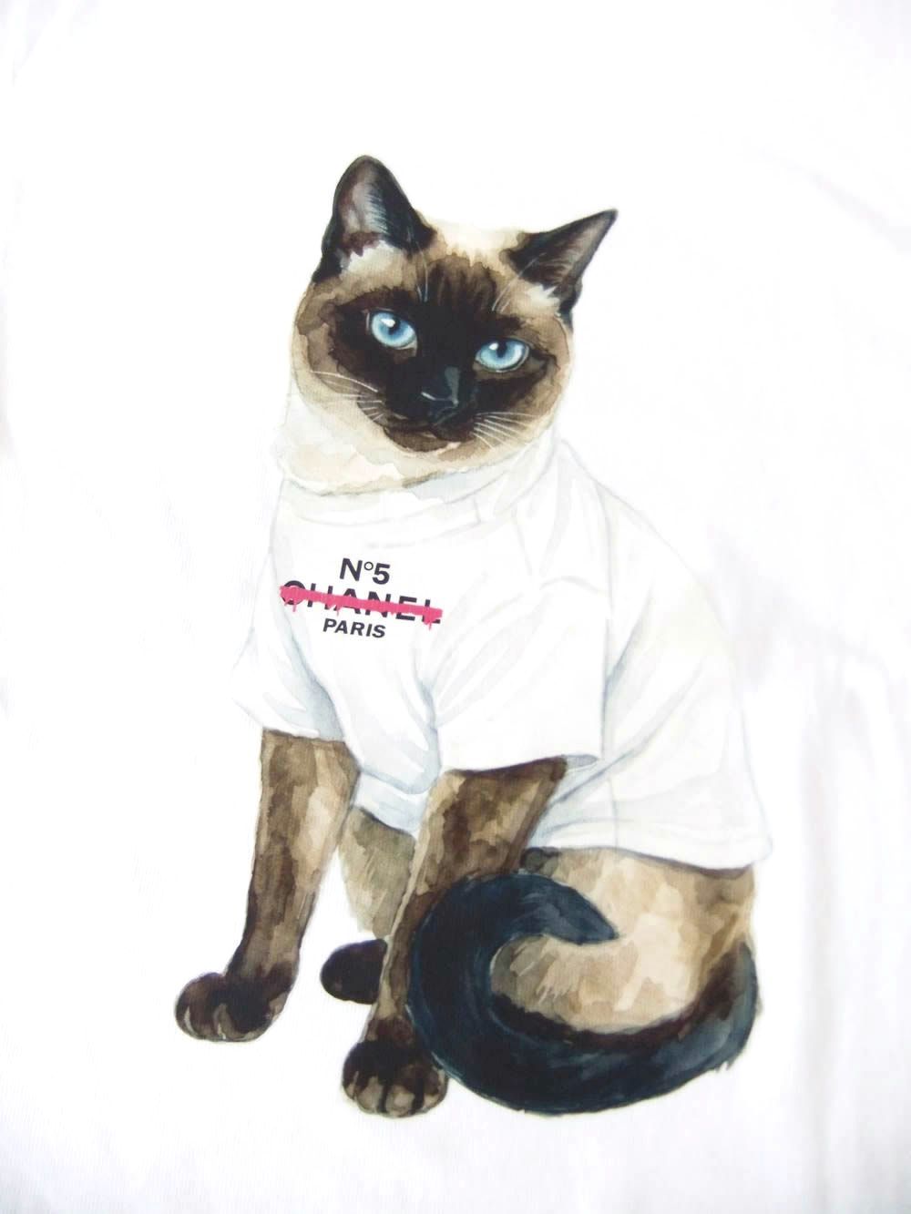 【MICALLE MICALLE Account】 HOMMAGE SIAMESE CAT NO5 LONG SLEEVE TEE  ロゴ T-SHIRT   MAF108TEC