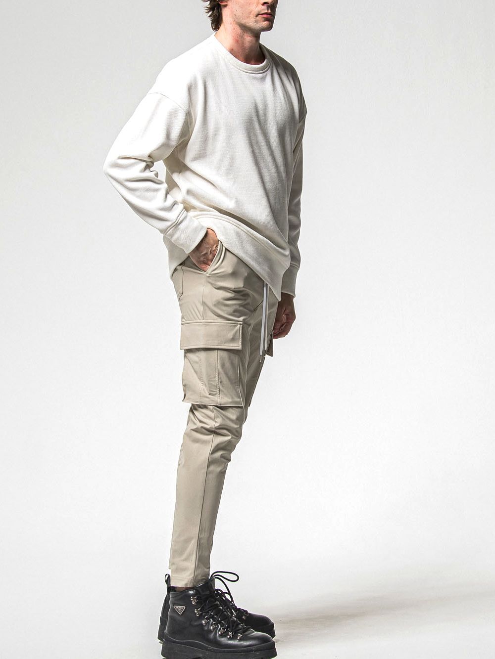 VELOURS FLEECE THERMAL LOOSE TRAINER  (ホワイト)  裏起毛 ルーズトレーナー