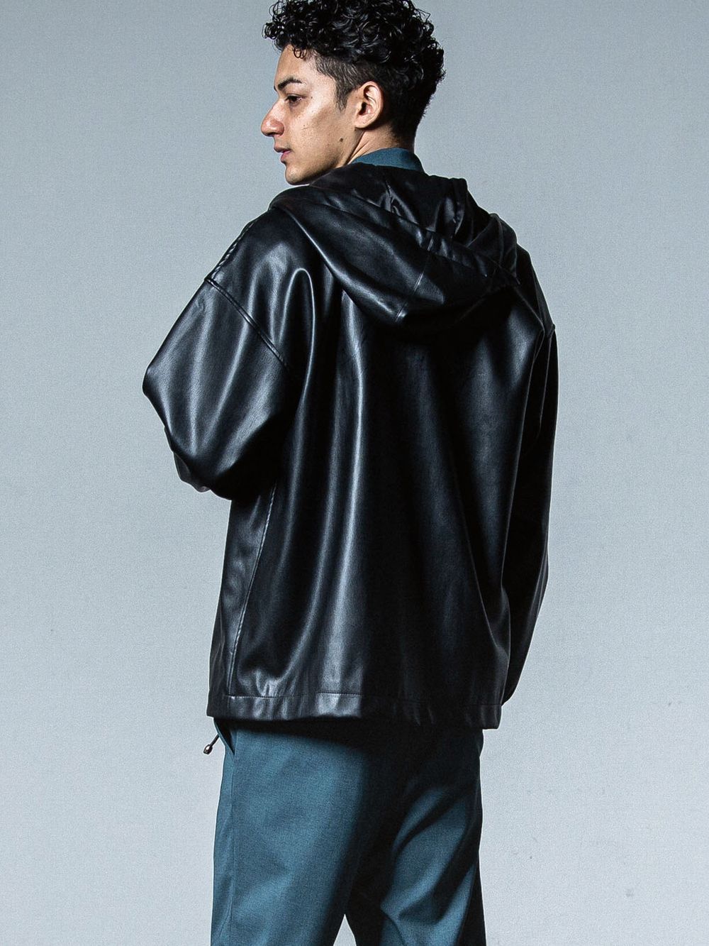 COACH HOODIE  エコレザーコーチジャケット パーカー(ロゴ無)