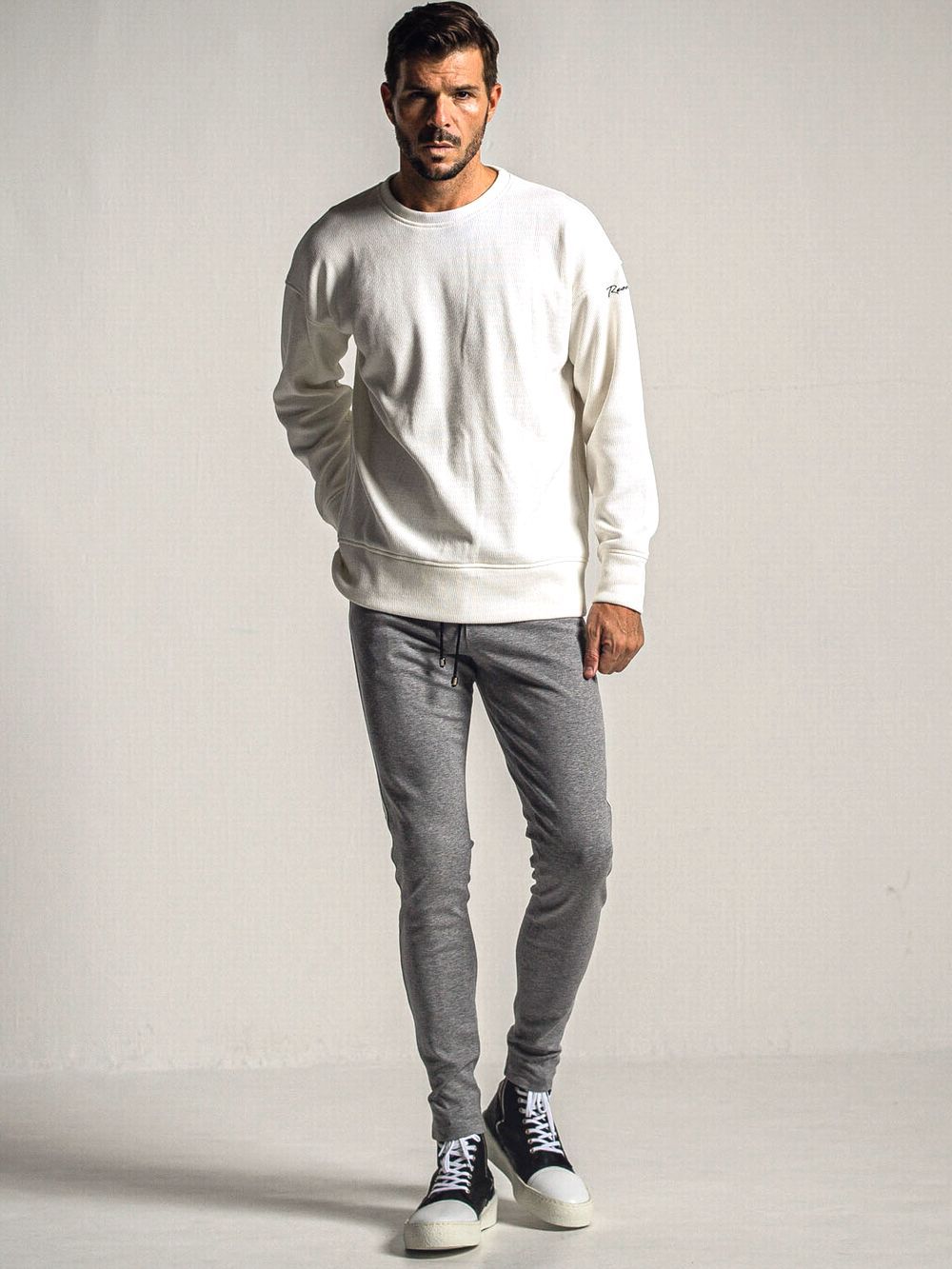 VELOURS FLEECE THERMAL TRAINER (ホワイト)  サーマルルーズトレーナー