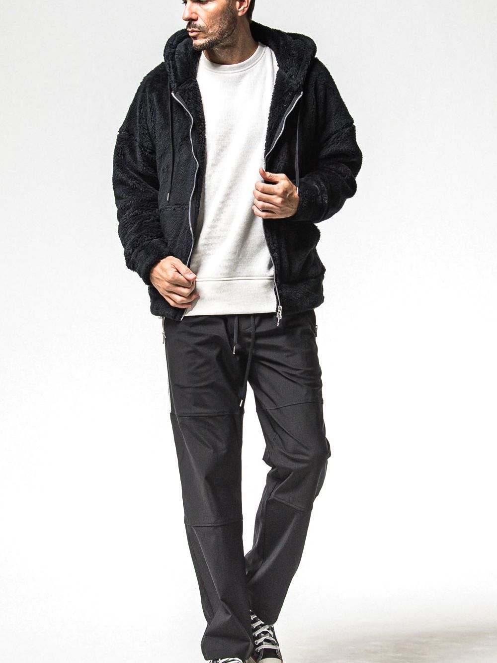 VELOURS FLEECE THERMAL LOOSE TRAINER  (ホワイト)  裏起毛 ルーズトレーナー