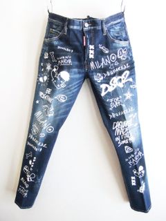 DARK GRAFFITI WASH SKATER DENIM JEANS  スケーター ジーンズ   S74LB1099