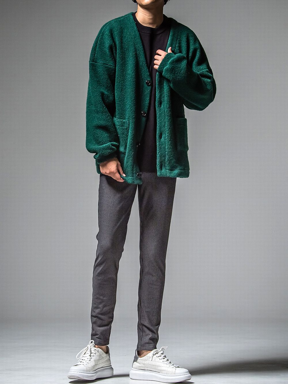 ANGOLA BOA PILE CARDIGAN  (グリーン)  アンゴラ ボアパイル カーディガン