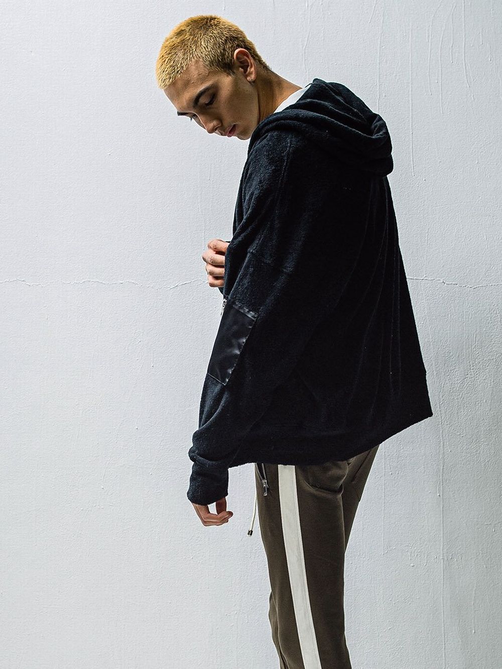 WEST pile zip loose hoodie  (ブラック)  ジップアップパイルパーカー