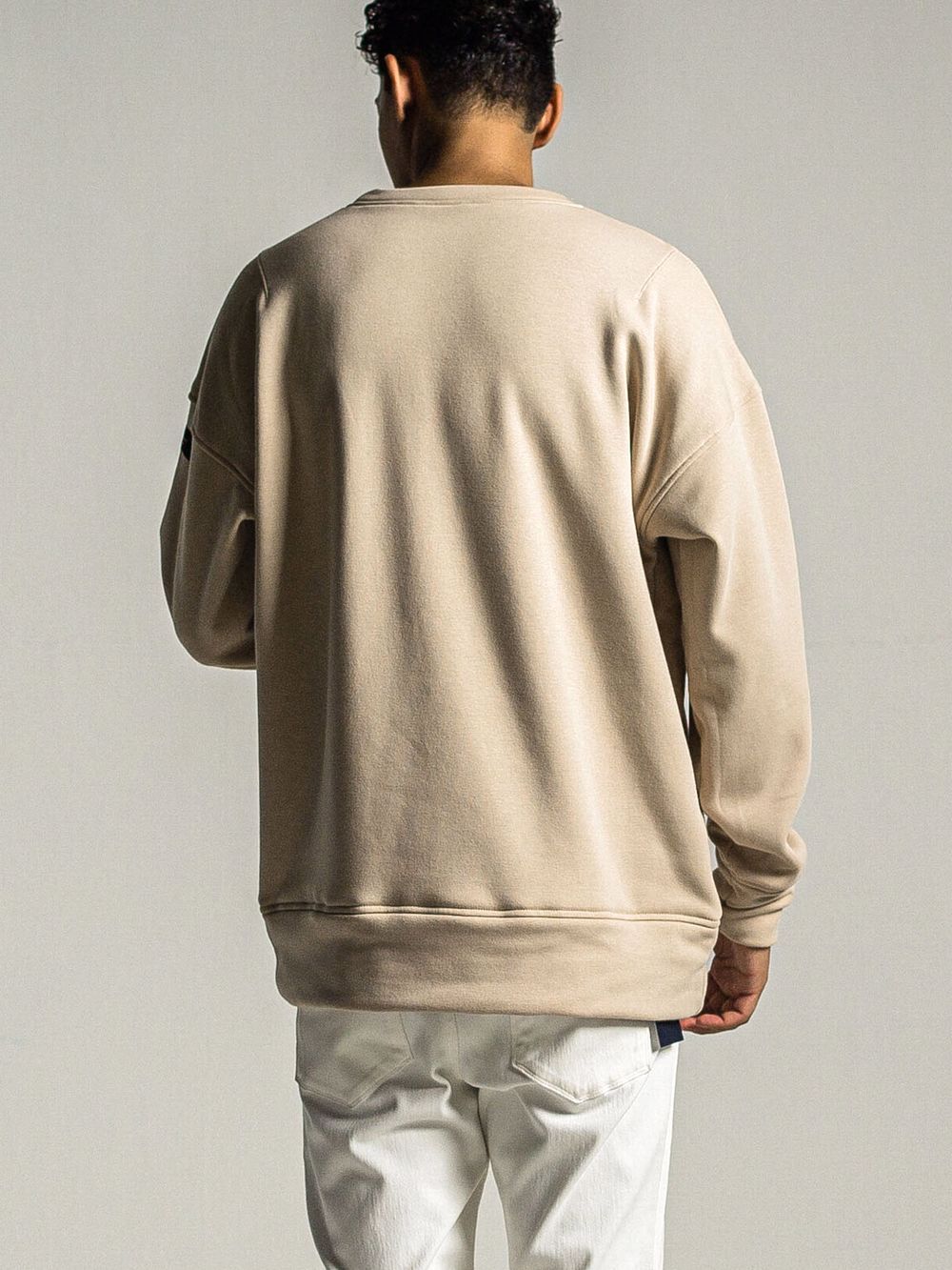 HANDWRIITING LOGO VELOURS FLEECE DROP TRAINER (ベージュ) ロゴ ルーズ トレーナー