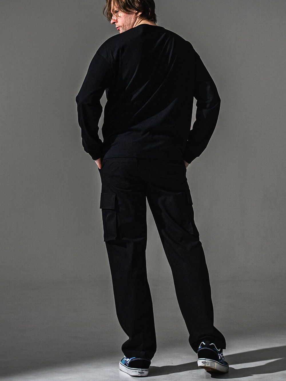 RIB HENRY LONGSLEAVE (ブラック)  オーバーサイズ ヘンリーネック長袖Tシャツ