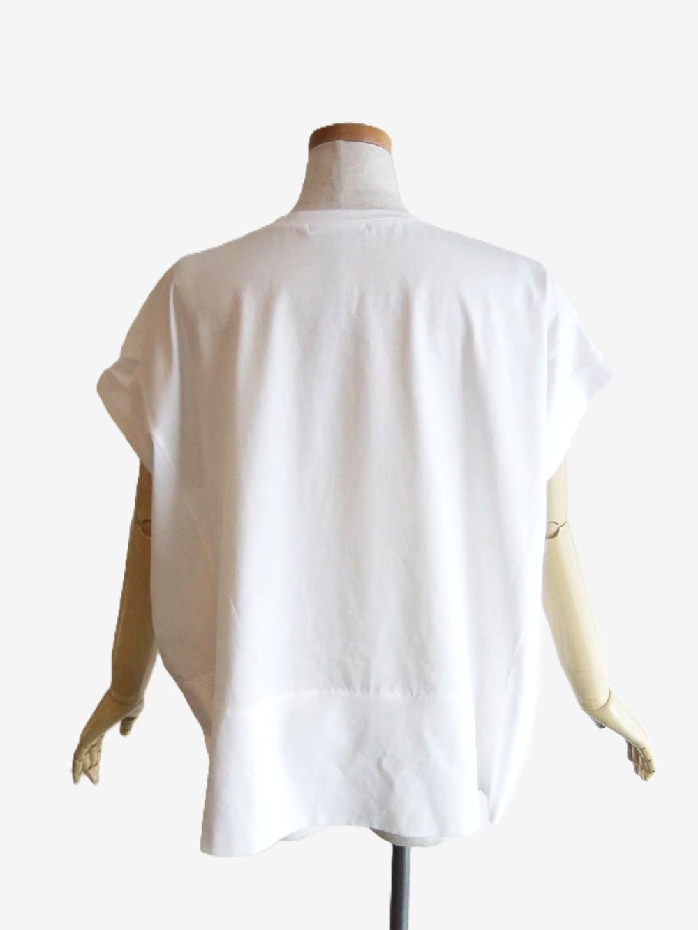 スクエア 箔プリント フロントスリット コクーン Tシャツ  (ホワイト)  626938