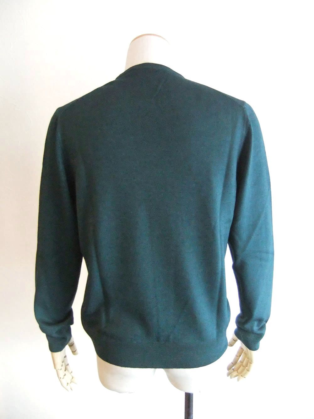 12G ウール クルーネック ニット  (グリーン)