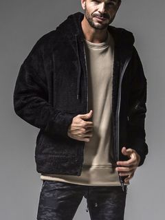 BOA ZIP LOOSE HOODIE WEST  (ブラック)  ジップアップボアパーカー
