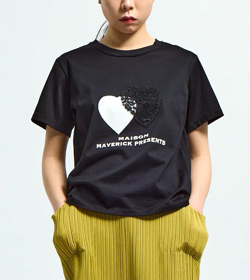 ハート❤ モチーフ パッチ Tシャツ  (ブラック)   MM2335
