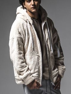 BOA ZIP LOOSE HOODIE WEST  (ベージュ)  ジップアップボアパーカー