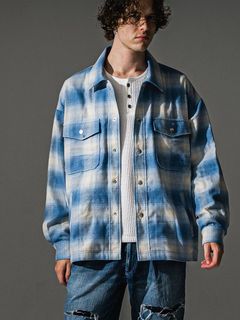 FLANNEL CHECK JK   オンブレチェックヘリンボーンネルジャケット （ブルー）
