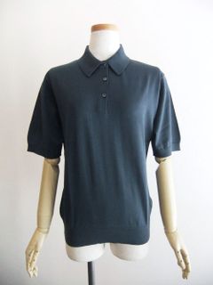 《LADIES》 JILL  30G コットン 半袖 ニットポロシャツ  (ネイビーグレー) 【COMMON FIT】