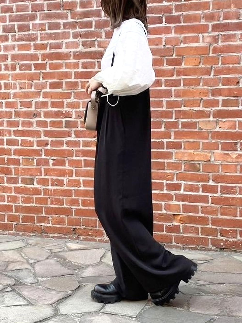ハイウェスト 細サスペンダー ワイドパンツ   a91-021