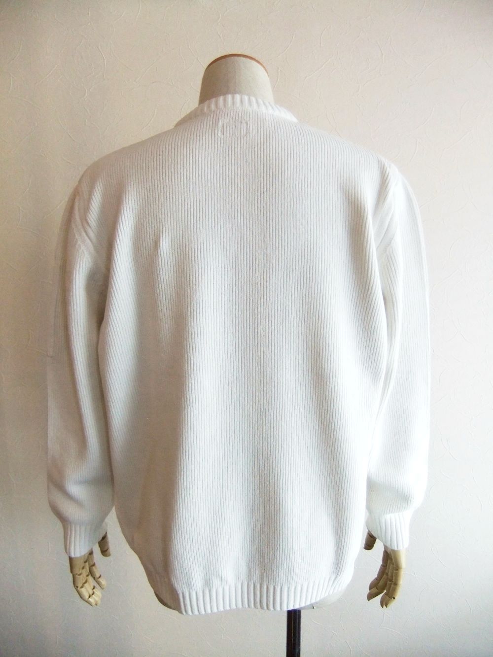 COTTON CHENILLE WAFFLE KNIT (ホワイト)  ワッフル クルーネックニット