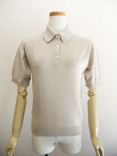 《LADIES》 JILL  30G コットン 半袖 ニットポロシャツ (ベージュ) 【COMMON FIT】